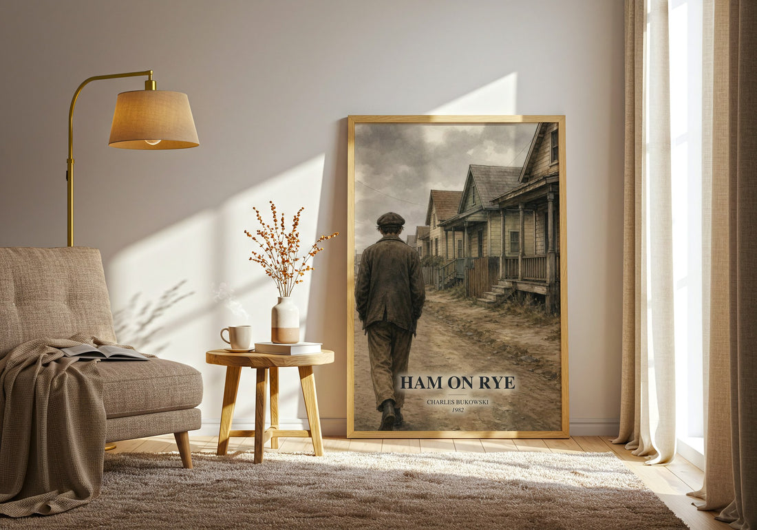 Ham on Rye watercolour print in frame leaning in hallway – literary fiction wall art
