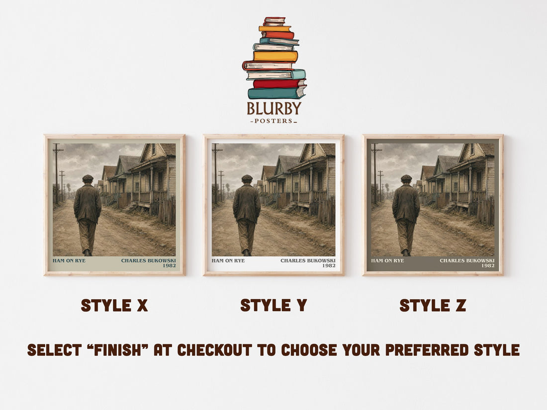 Ham on Rye literary print in frame leaning in hallway – literary fiction wall art (mockup)