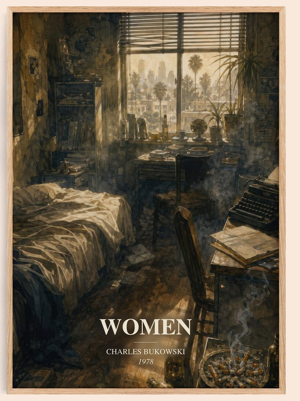 Women watercolour book poster by Charles Bukowski – framed literary art print