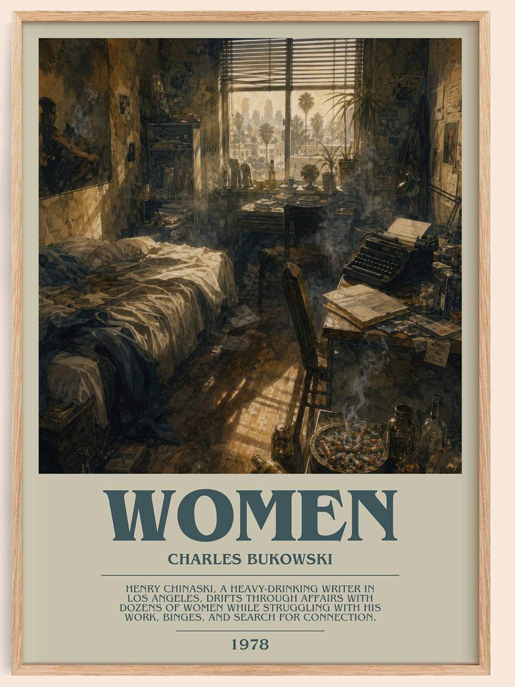 Women bookish book poster by Charles Bukowski – framed literary art print