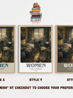 Women book cover print in frame leaning in hallway – literary fiction wall art