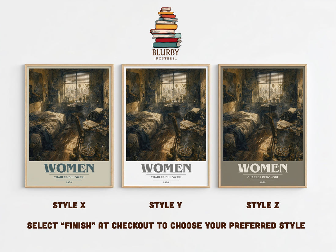 Women book cover print in frame leaning in hallway – literary fiction wall art (mockup)