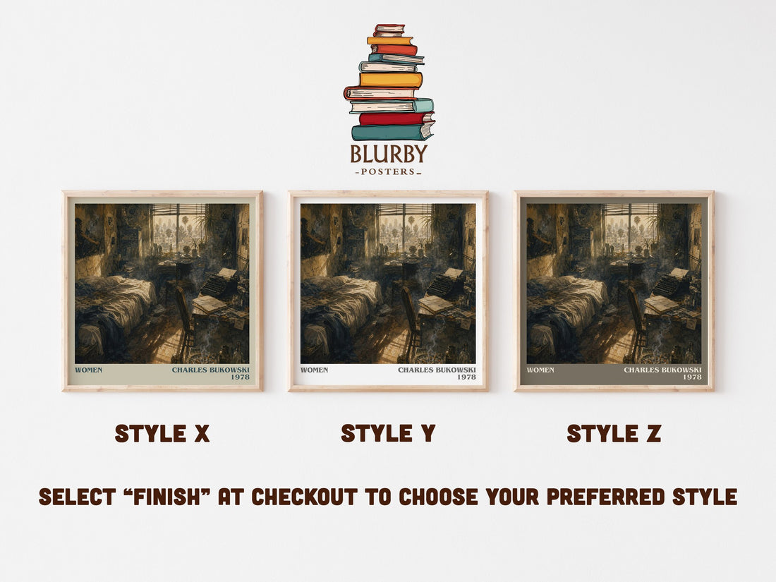 Women literary print in frame leaning in hallway – literary fiction wall art (mockup)