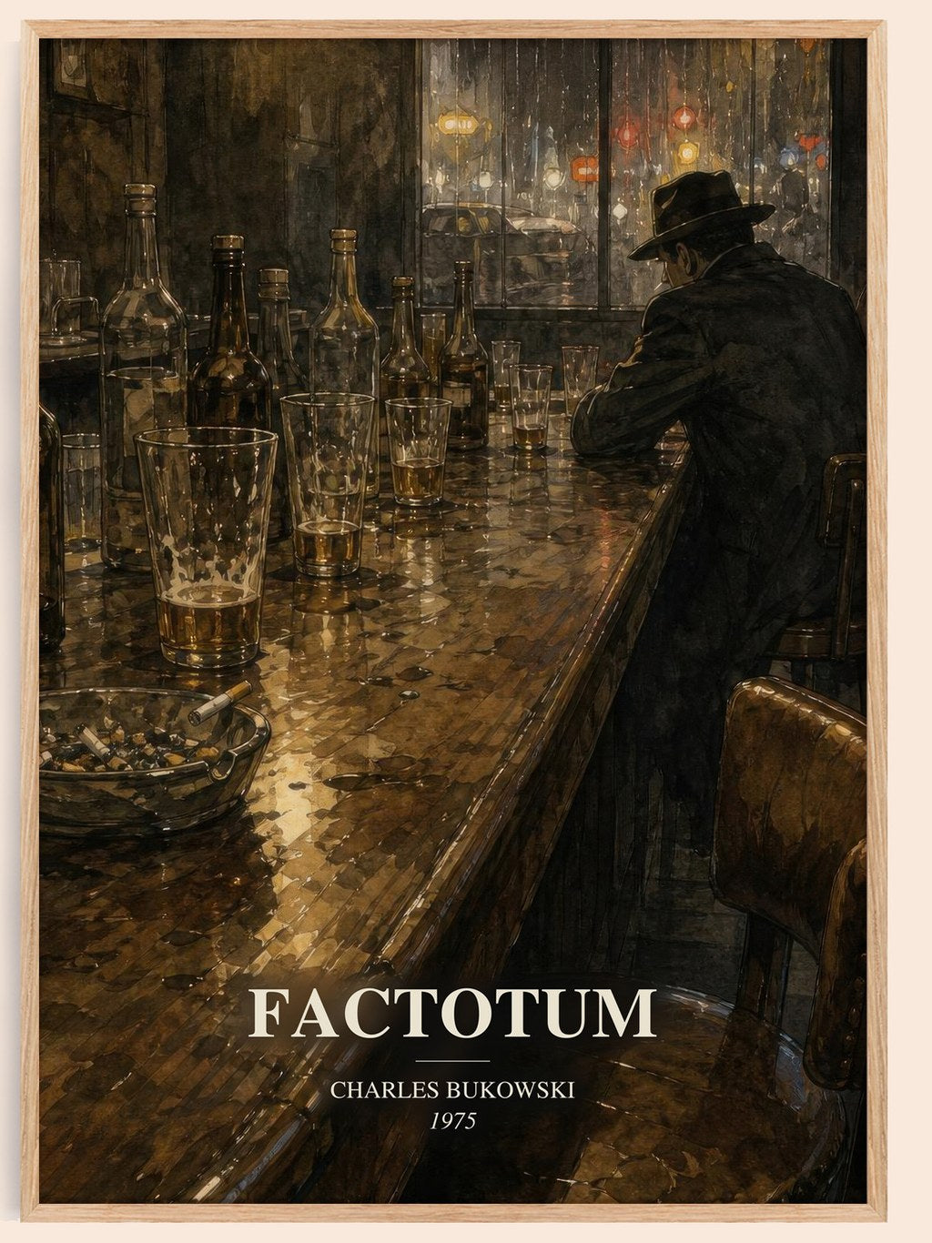 Factotum watercolour book poster by Charles Bukowski – framed literary art print