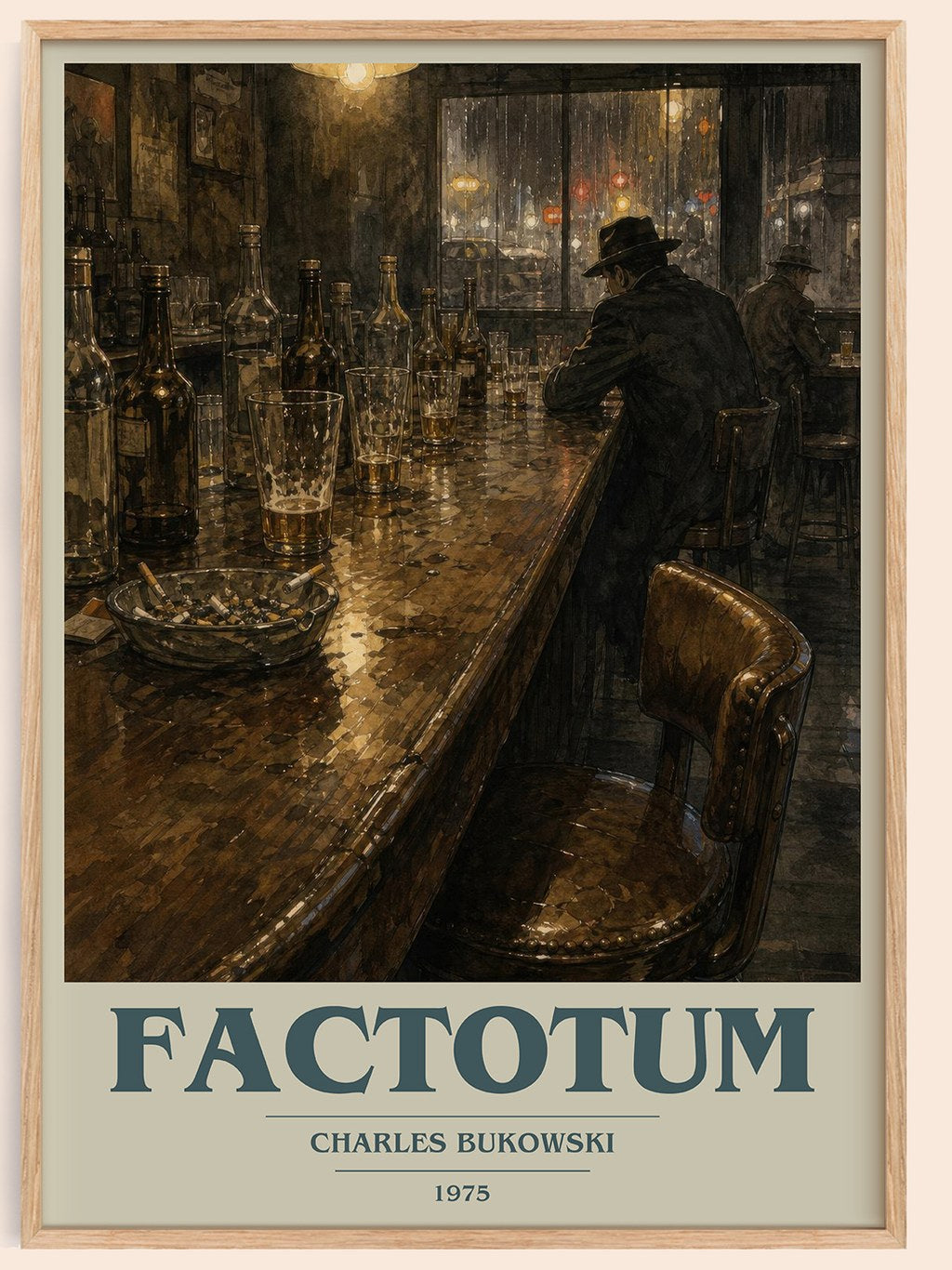 Factotum book cover book poster by Charles Bukowski – framed literary art print