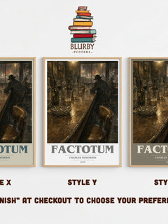 Factotum book cover print in frame leaning in hallway – literary fiction wall art