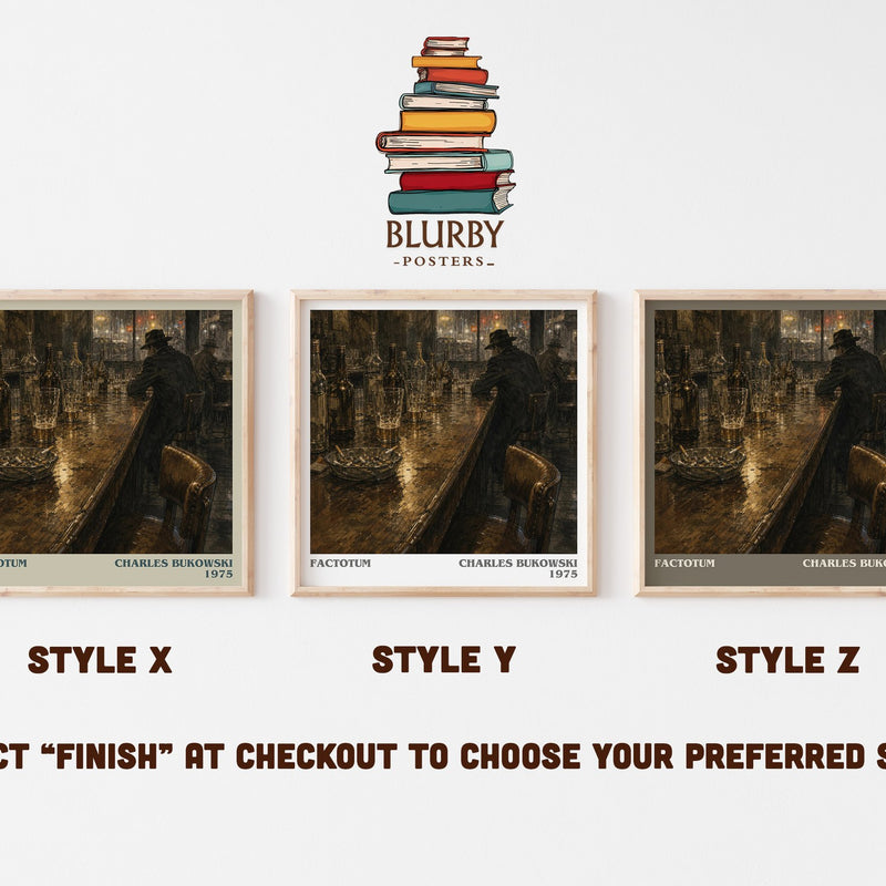 Factotum literary print in frame leaning in hallway – literary fiction wall art