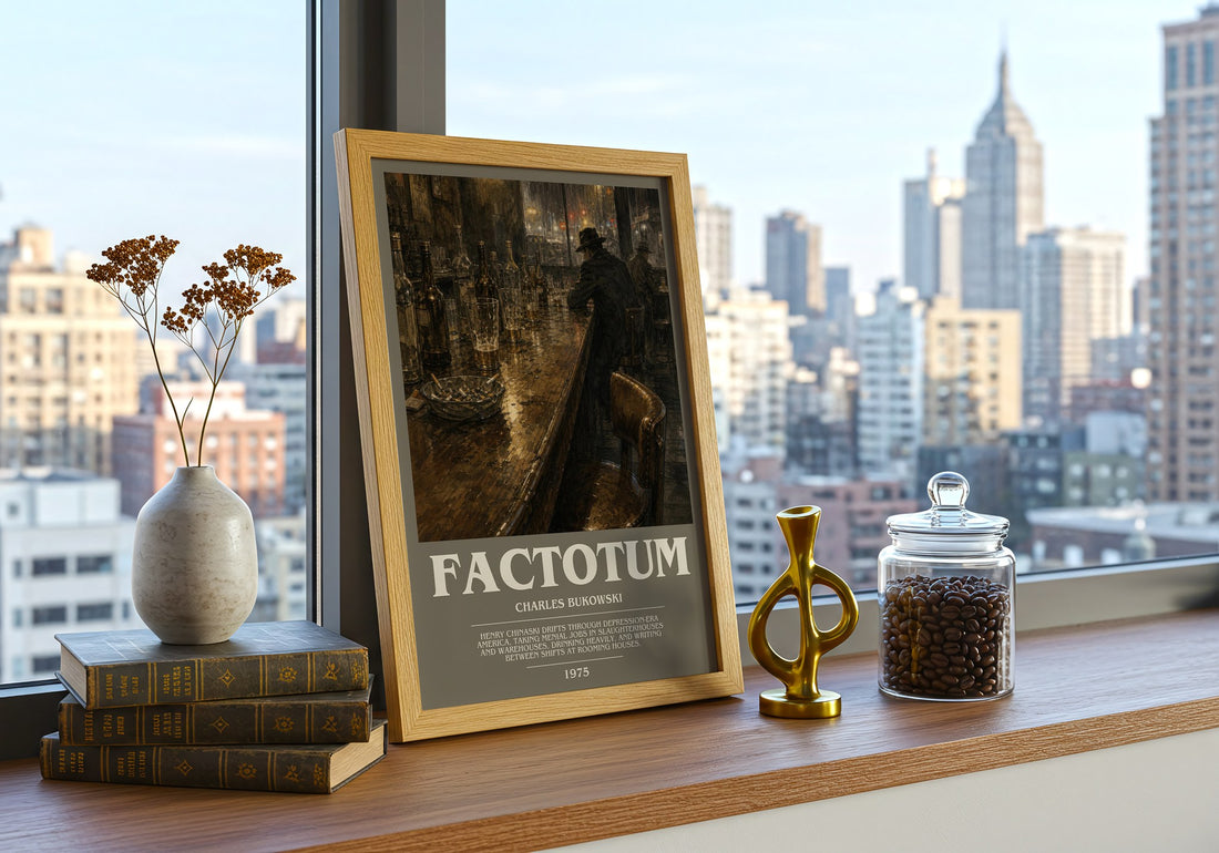 Factotum bookish print framed by window – literary home decor
