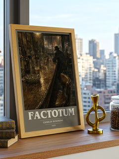 Factotum book cover print framed by window – literary home decor