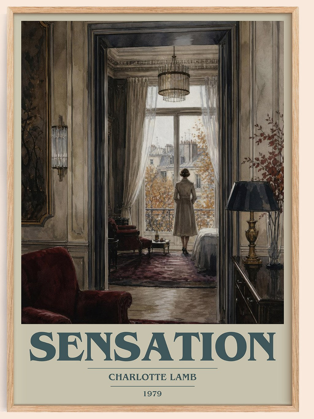 Sensation book cover book poster by Charlotte Lamb – framed literary art print