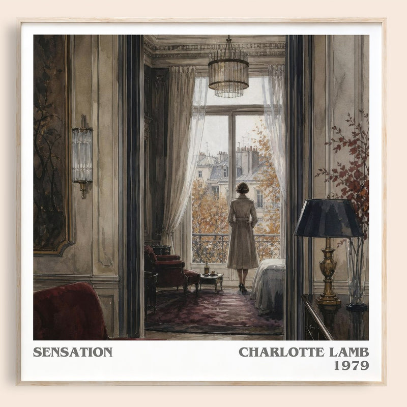 Sensation literary book poster by Charlotte Lamb – framed literary art print