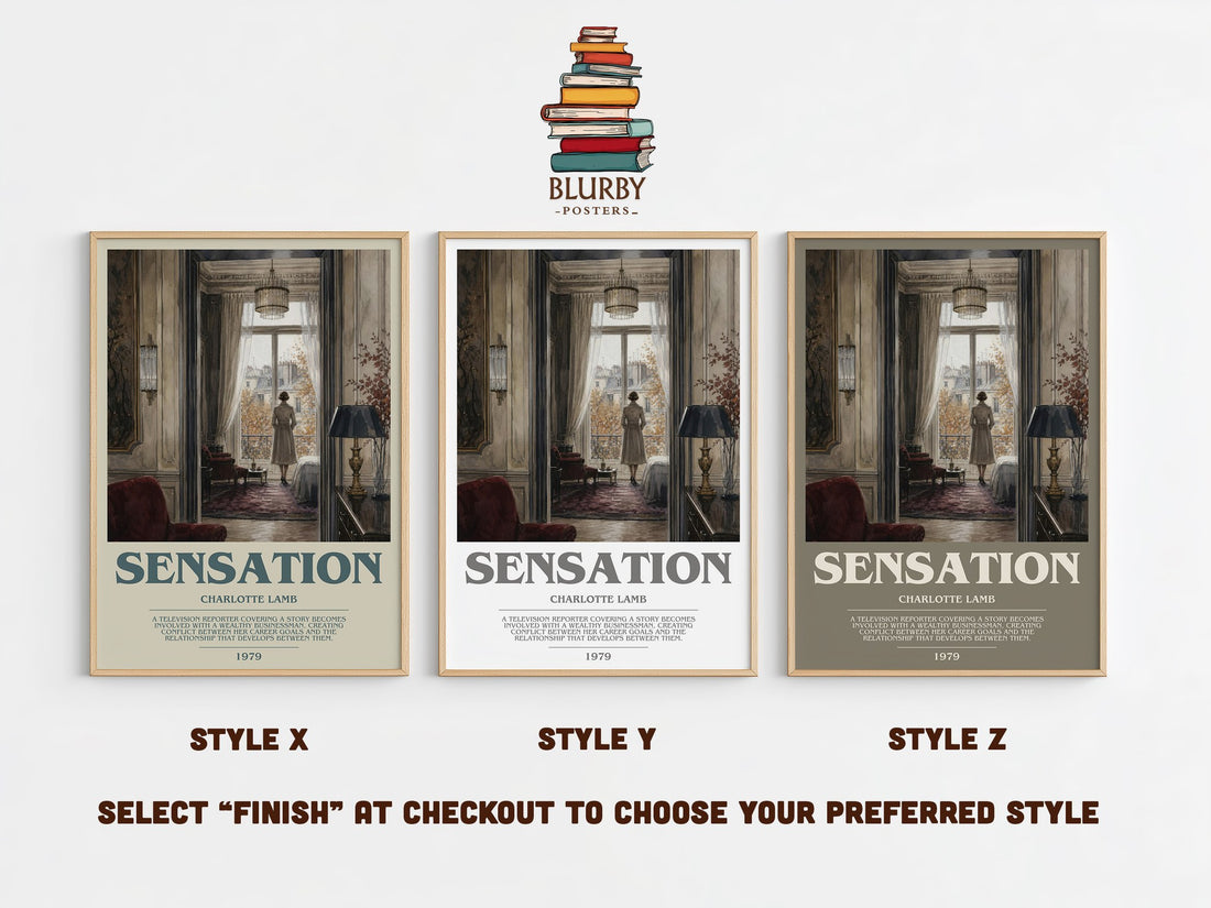 Sensation bookish print in frame leaning in hallway – romance wall art (mockup)
