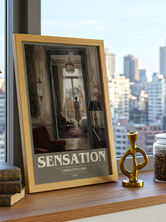 Sensation book cover print framed by window – literary home decor