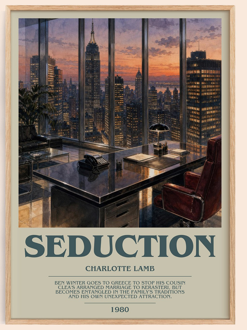 Seduction bookish book poster by Charlotte Lamb – framed literary art print