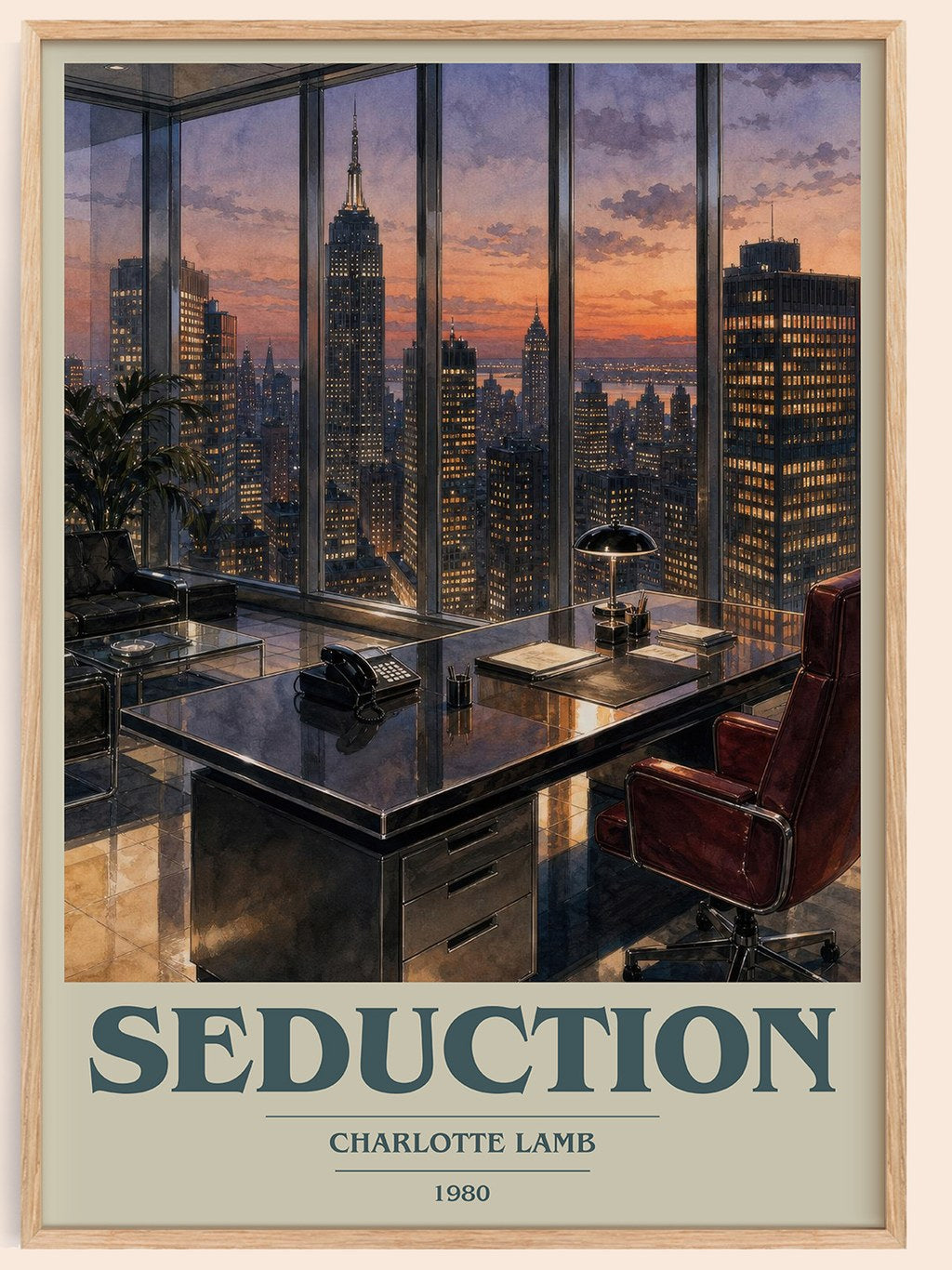 Seduction book cover book poster by Charlotte Lamb – framed literary art print