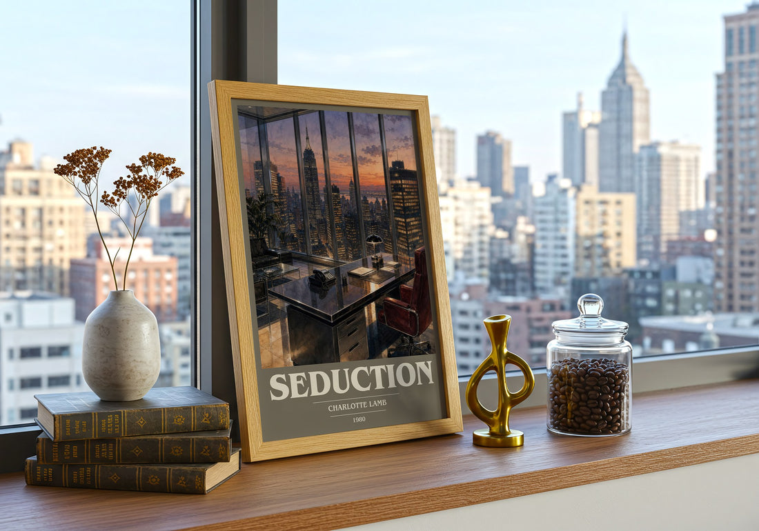 Seduction book cover print framed by window – literary home decor