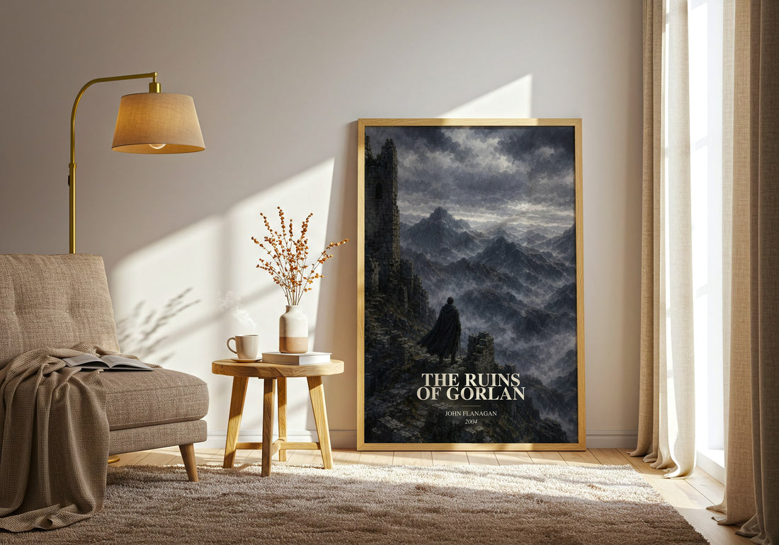 The Ruins of Gorlan watercolour print in frame leaning in hallway – fantasy wall art