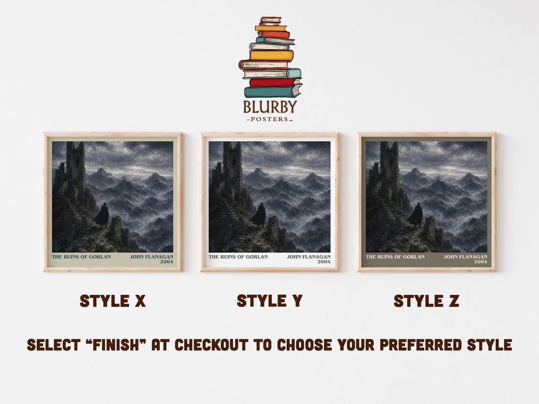 The Ruins of Gorlan literary print in frame leaning in hallway – fantasy wall art (mockup)