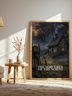 The Sorcerer of the North watercolour print in frame leaning in hallway – fantasy wall art