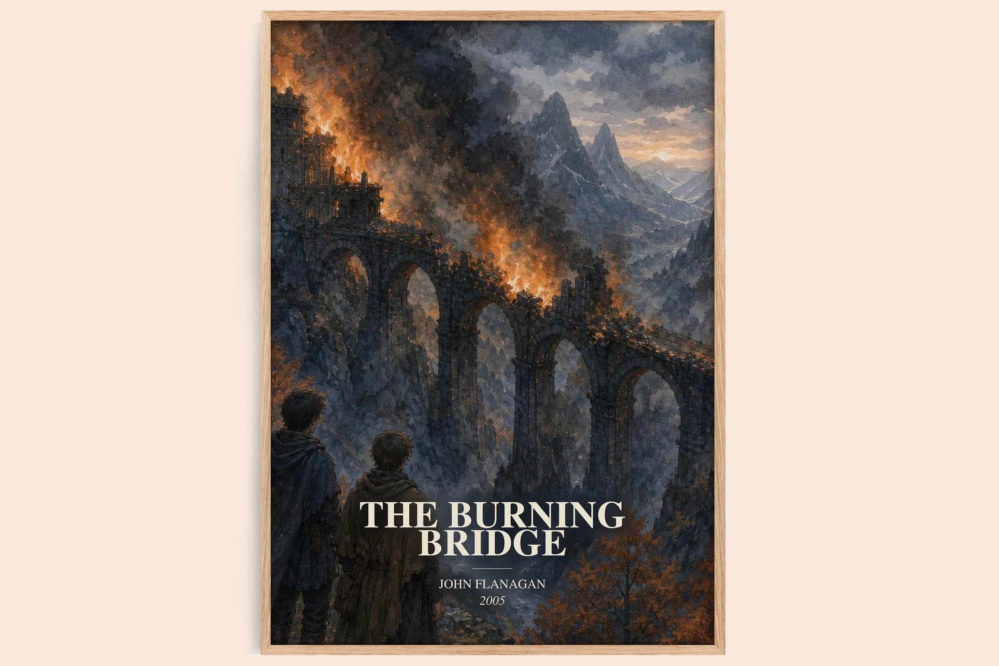 The Burning Bridge Book Watercolour Illustration by John Flanagan