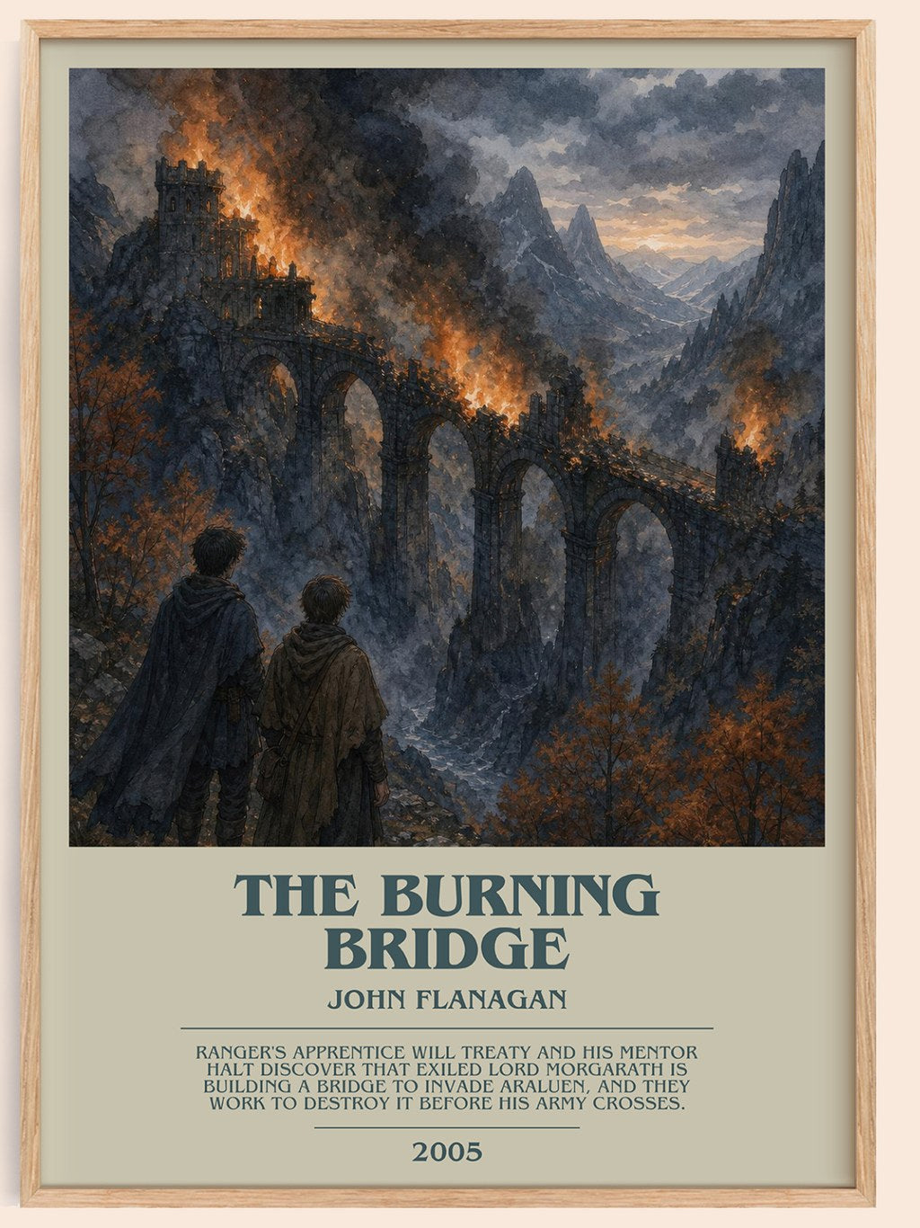 The Burning Bridge bookish book poster by John Flanagan – framed literary art print
