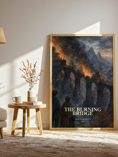 The Burning Bridge watercolour print in frame leaning in hallway – young adult wall art