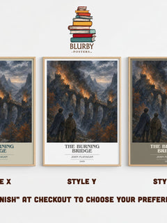 The Burning Bridge book cover print in frame leaning in hallway – young adult wall art