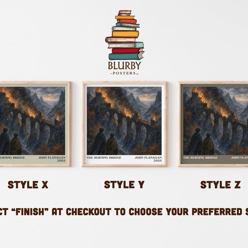 The Burning Bridge literary print in frame leaning in hallway – young adult wall art