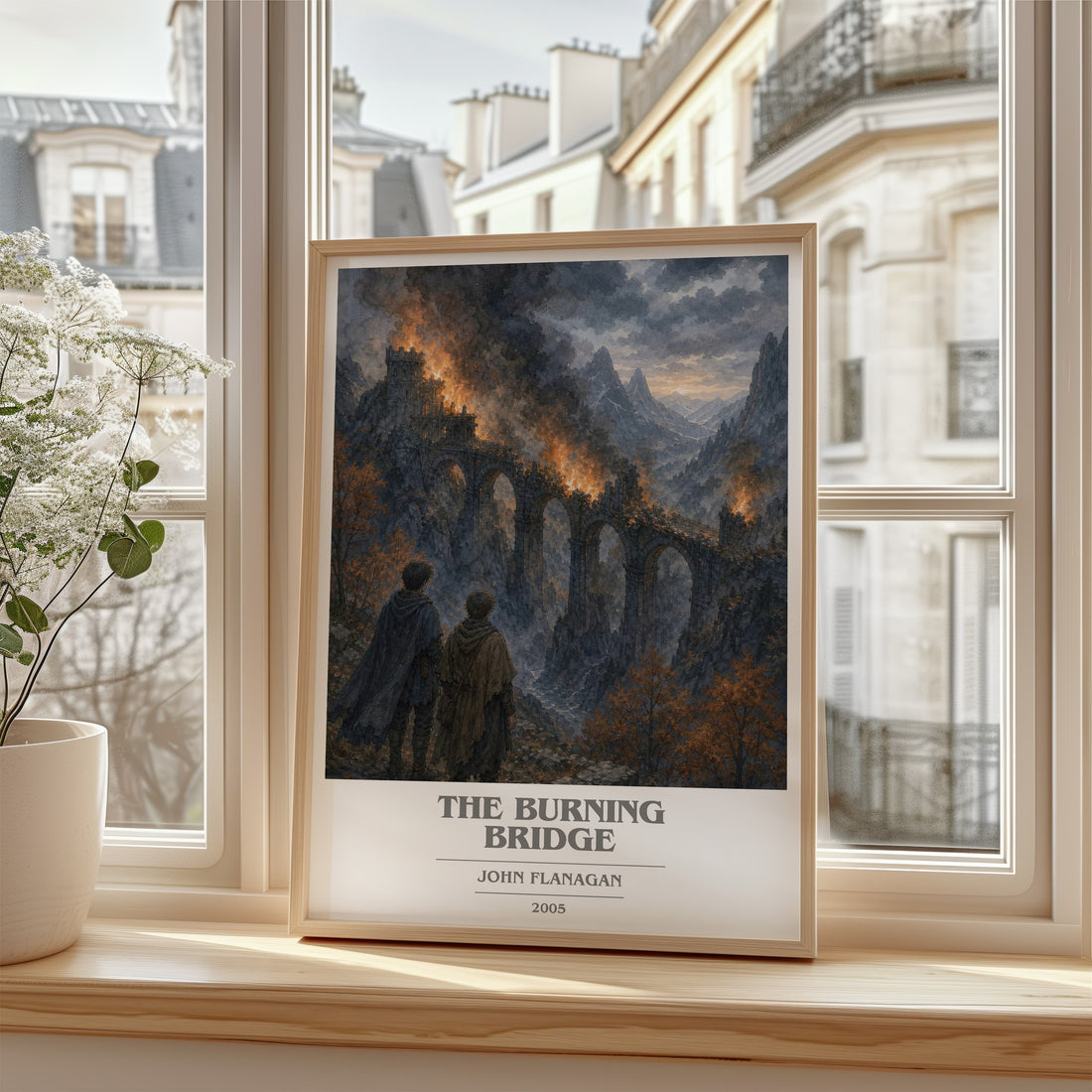 The Burning Bridge book cover poster colour and style options – John Flanagan book art