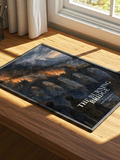 The Burning Bridge watercolour book poster framed on wall – young adult wall art