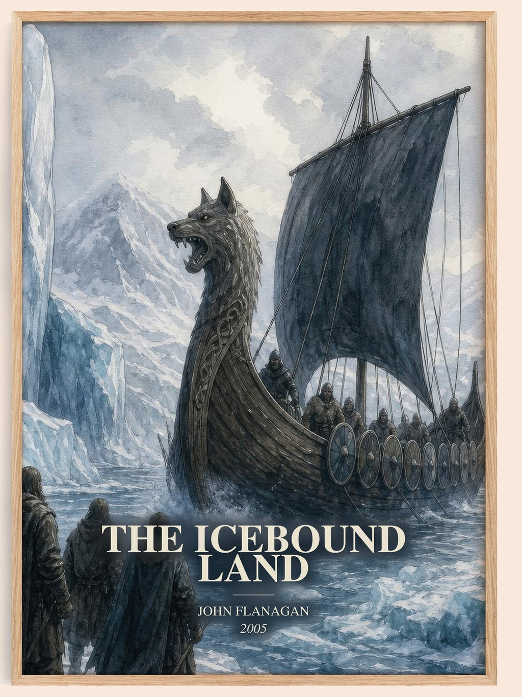 The Icebound Land watercolour book poster by John Flanagan – framed literary art print