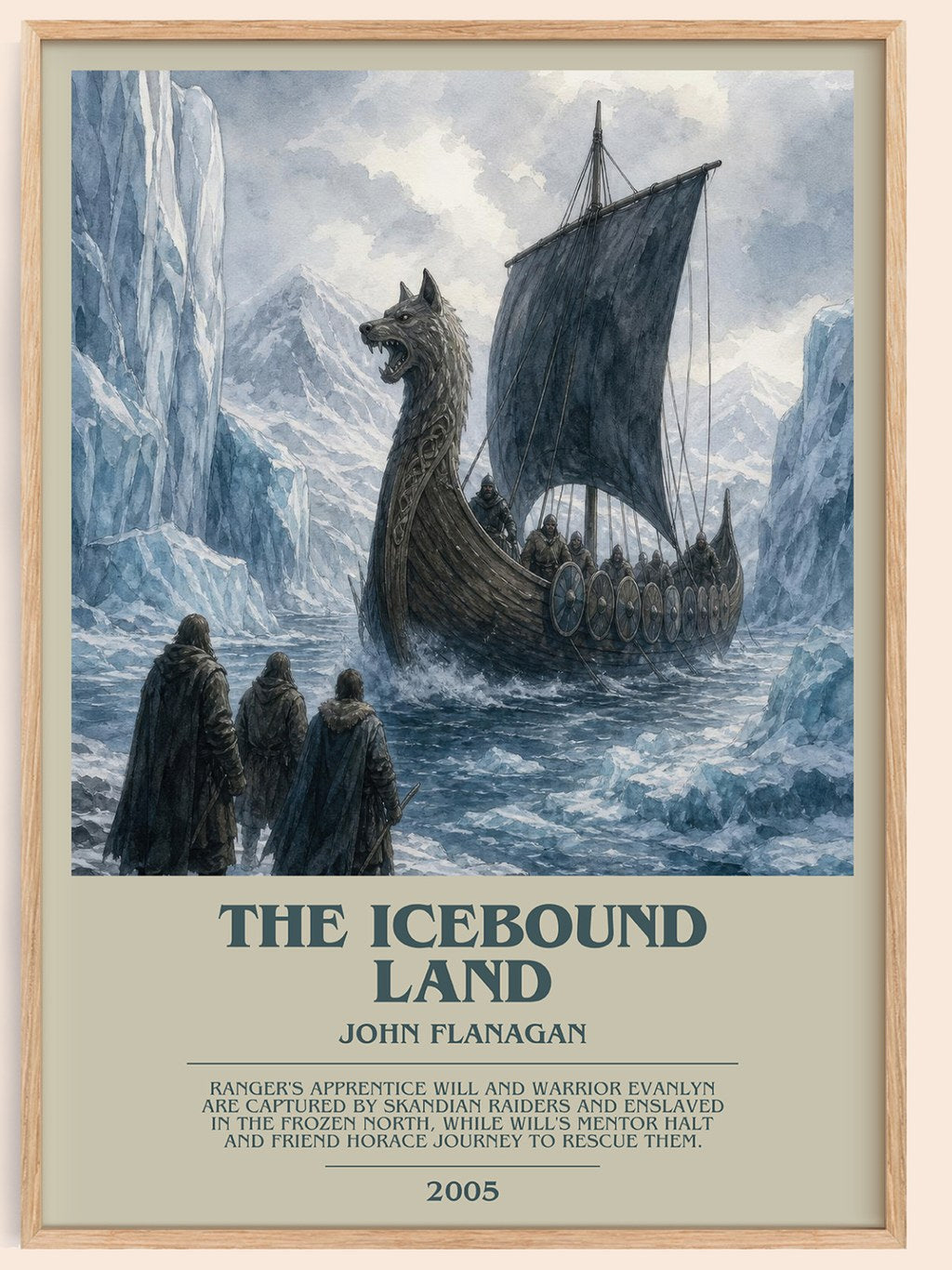 The Icebound Land bookish book poster by John Flanagan – framed literary art print