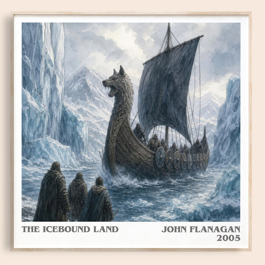 The Icebound Land literary book poster by John Flanagan – framed literary art print