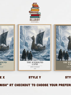 The Icebound Land book cover print in frame leaning in hallway – fantasy wall art