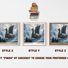 The Icebound Land literary print in frame leaning in hallway – fantasy wall art