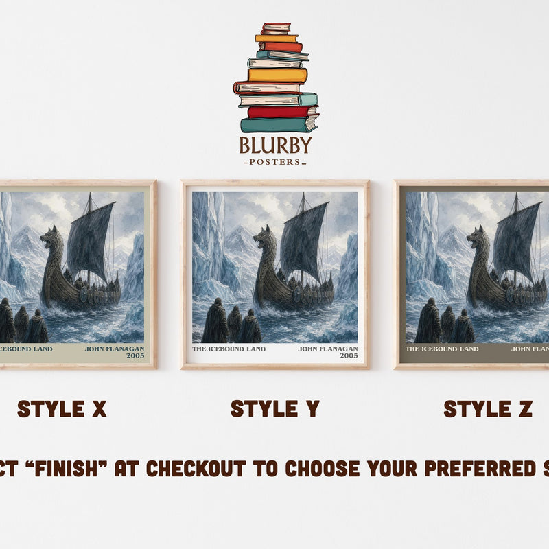 The Icebound Land literary print in frame leaning in hallway – fantasy wall art