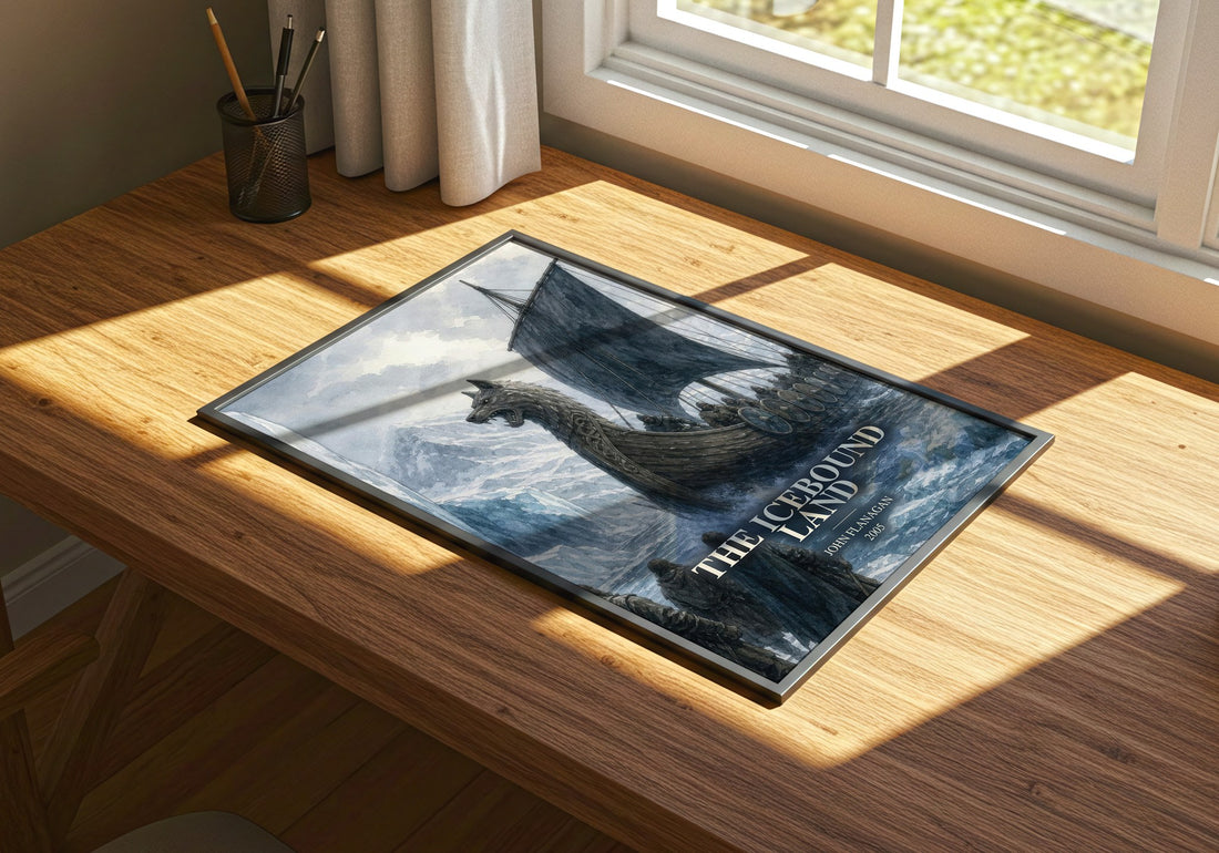 The Icebound Land watercolour book poster framed on wall – fantasy wall art