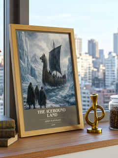 The Icebound Land book cover print framed by window – literary home decor