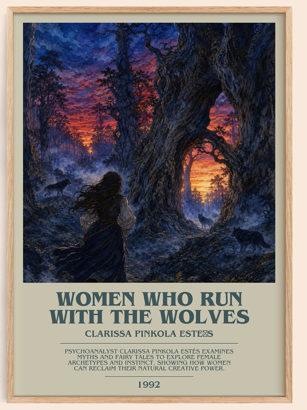 Women Who Run with the Wolves bookish book poster by Clarissa Pinkola Estés – framed literary art print