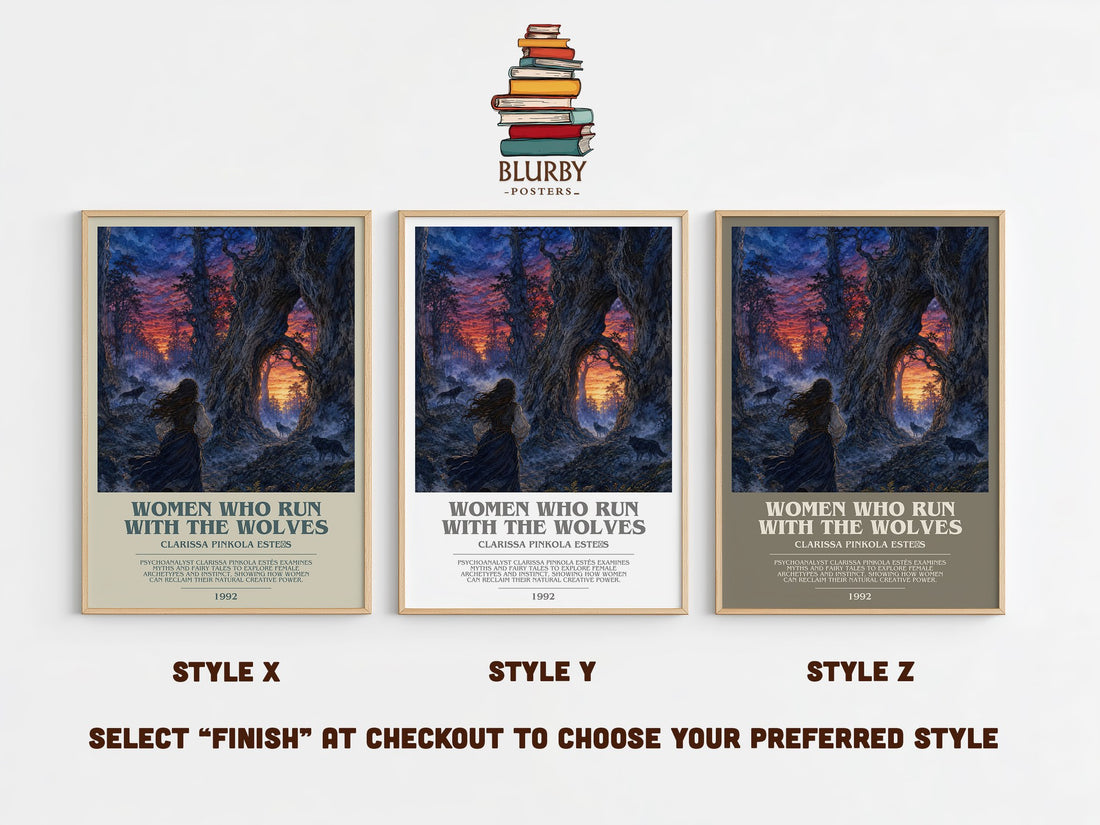 Women Who Run with the Wolves bookish print in frame leaning in hallway – non fiction wall art (mockup)