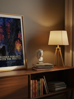 Women Who Run with the Wolves watercolour print on bookshelf – Clarissa Pinkola Estés fan gift