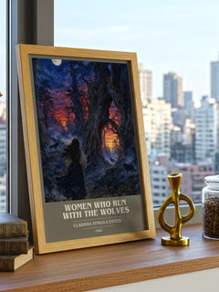 Women Who Run with the Wolves book cover print framed by window – literary home decor