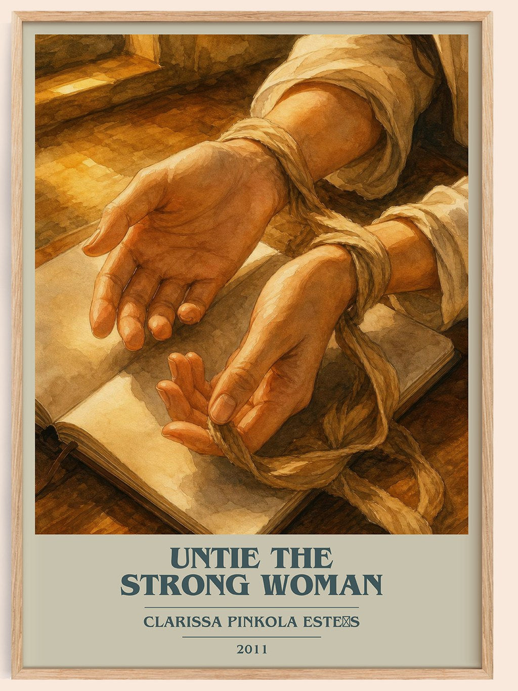 Untie the strong woman book cover book poster by Clarissa Pinkola Estés – framed literary art print