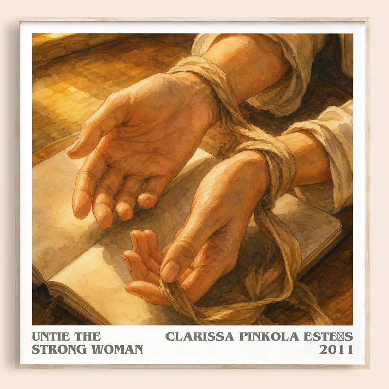 Untie the strong woman literary book poster by Clarissa Pinkola Estés – framed literary art print