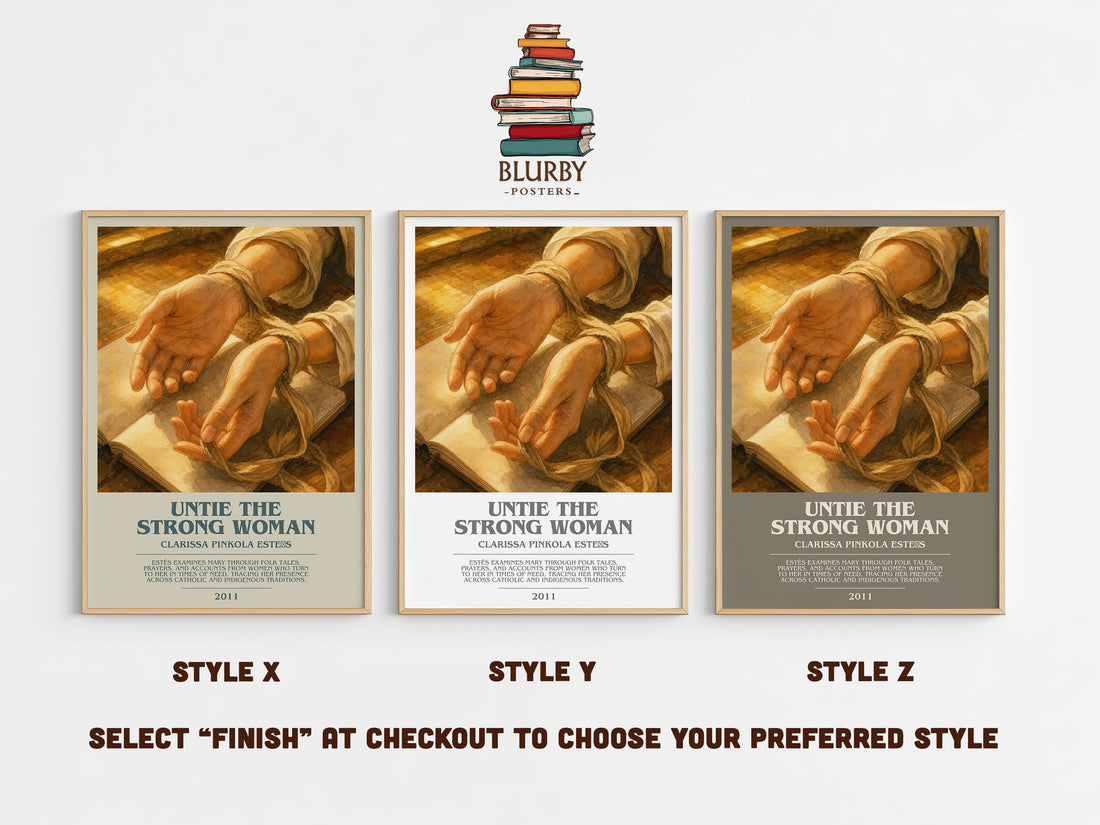 Untie the strong woman bookish print in frame leaning in hallway – non fiction wall art (mockup)