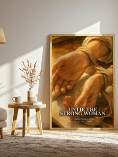 Untie the strong woman watercolour print in frame leaning in hallway – non fiction wall art