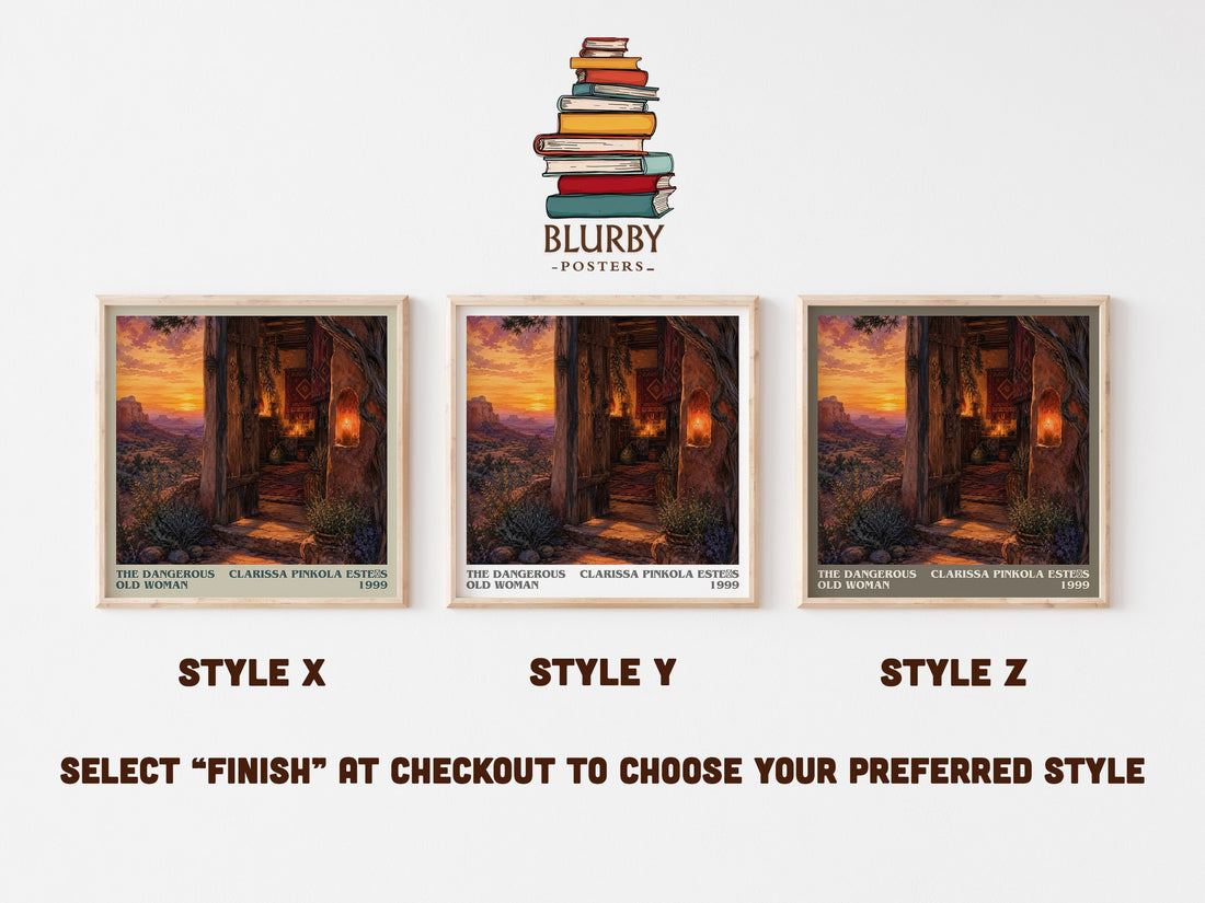 The Dangerous Old Woman literary print in frame leaning in hallway – non fiction wall art (mockup)