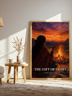 The gift of story watercolour print in frame leaning in hallway – non fiction wall art