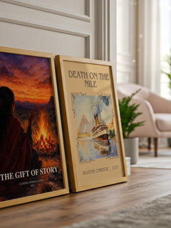 The gift of story watercolour print framed by window – literary home decor