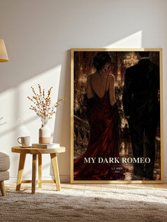 My Dark Romeo watercolour print in frame leaning in hallway – romance wall art